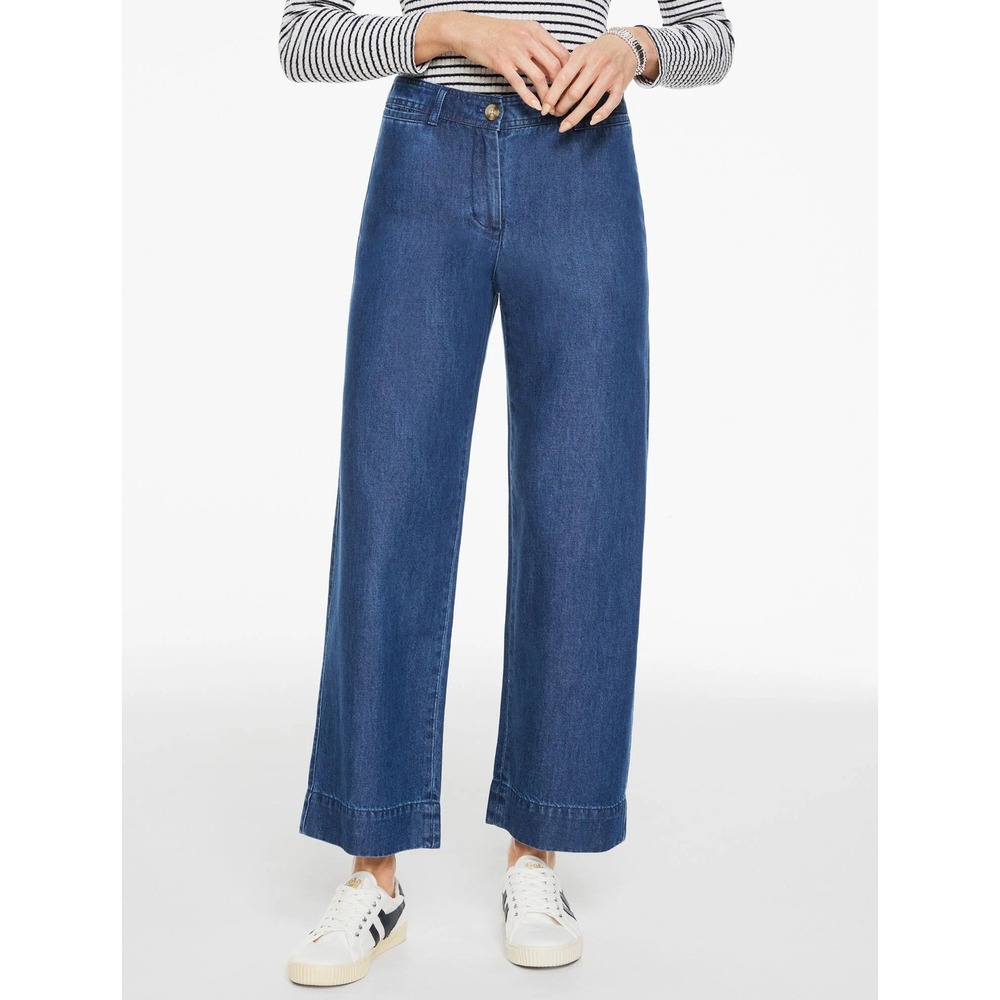 Talbots Wide Ankle Pants Refined Denim Blue High Rise Cropped Culottes g5